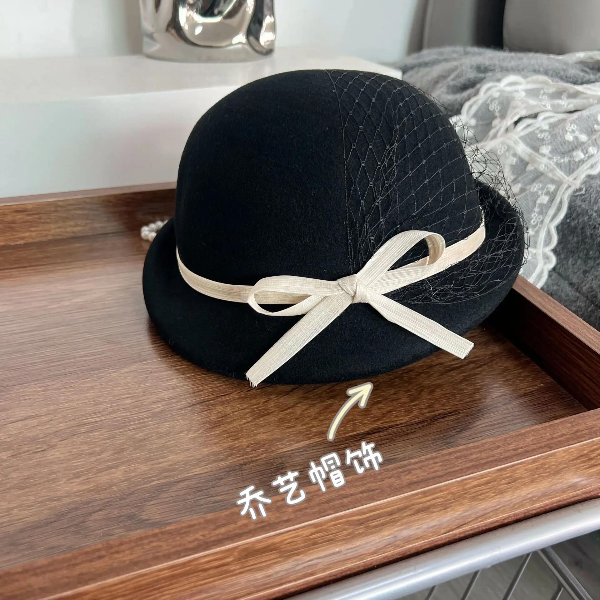 

2026 Australian 100% Wool Beret with Silk Bow & Veil | Small Brim Luxury Painter Hat | Versatile Elegant M 56-58cm чорний