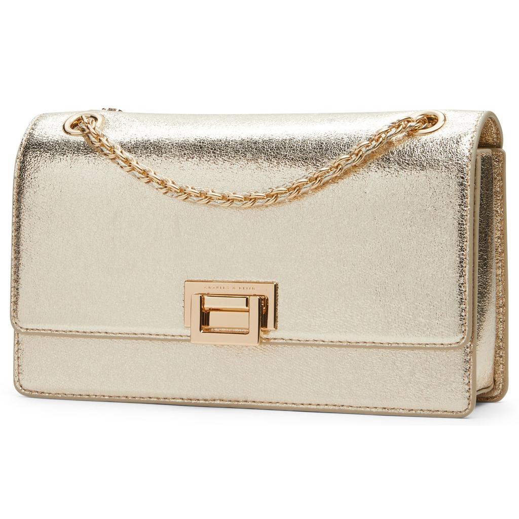 Charles & Keith Metal Buckle Chain Small Square Bag Women Shoulder Bag Black Gold CK2-20840579-1