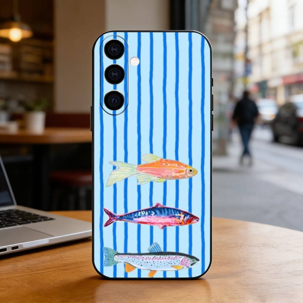 Three Color Striped Fish Phone Case Black Silicone Soft For Samsung Galaxy A73,A72,A71,A70,A53,A52,A51