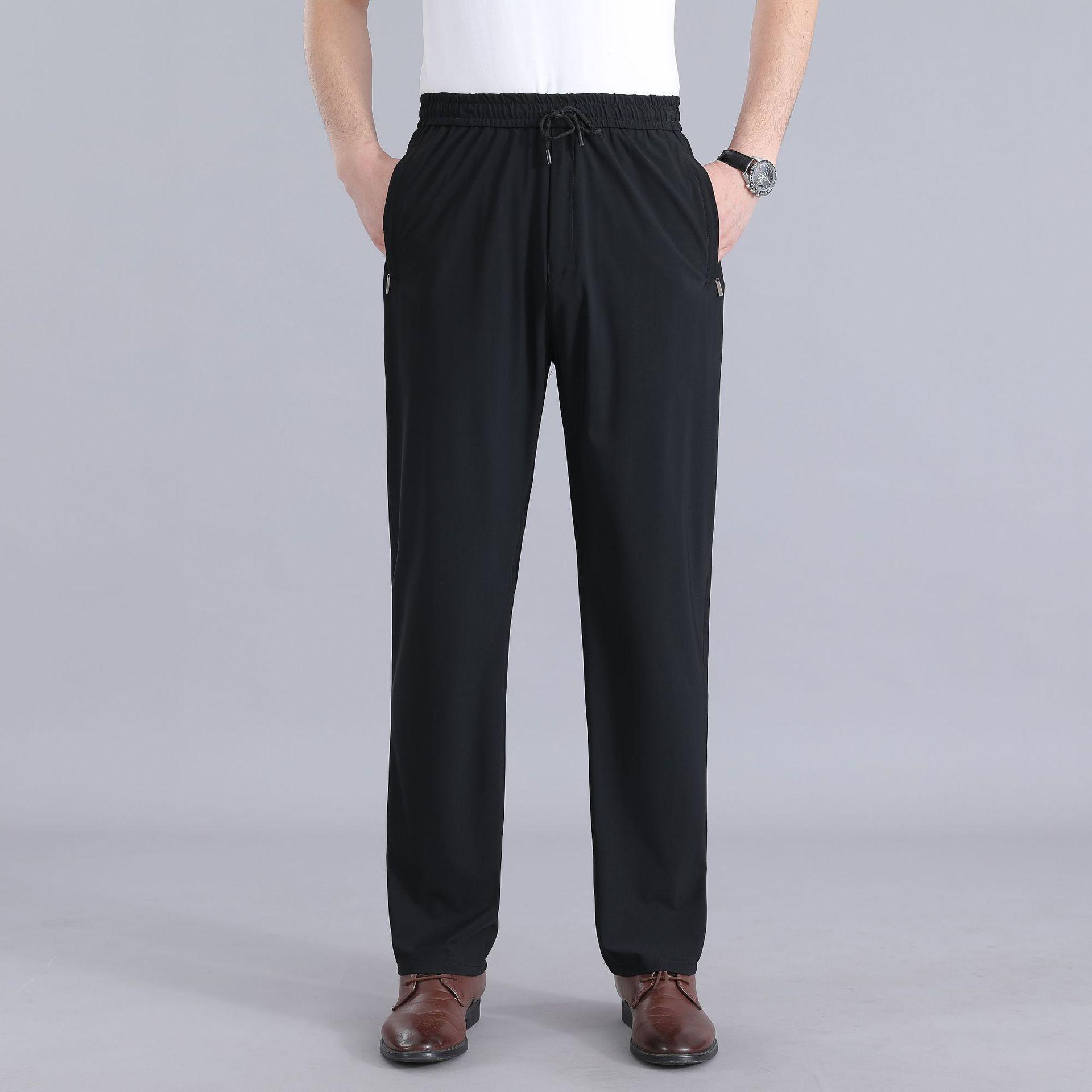 

Удобные мужские повседневные брюки Ice Silk с эластичной резинкой на талии для весны и осени XXXXL (35-36 in) for 155-180 lbs чёрный