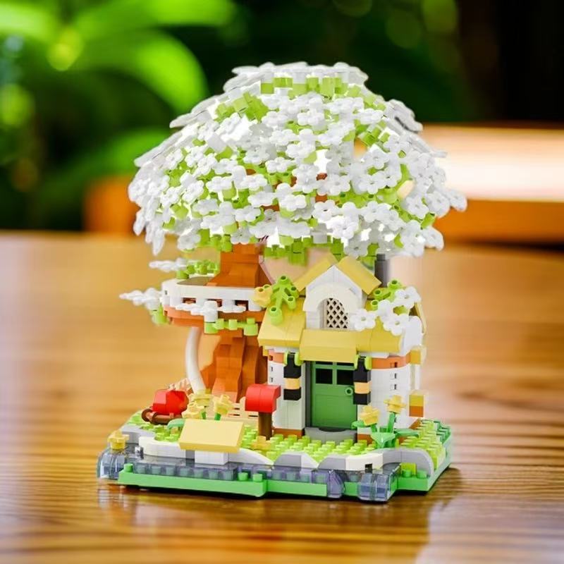 Neues Vier Jahreszeiten Kirschblütenblumenhaus Bausteine Mikropartikel Stein Montage Spielzeug für Kinder Erwachsene Heimdekoration