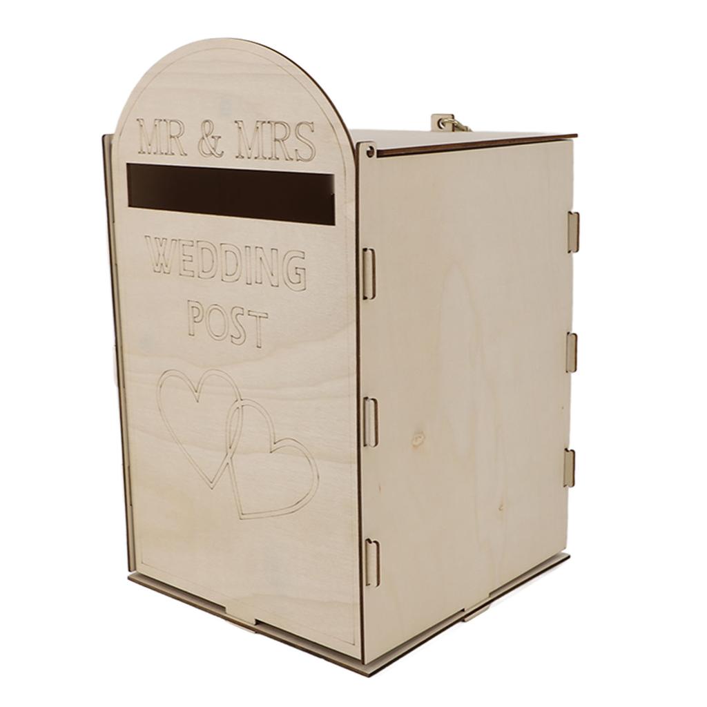 Wooden Wedding Mailbox with Lock Key Plywood Handcrafted Exquisite Vintage Wedding Post Box for Rece