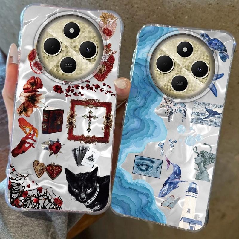 Retro Sun Marine Floral Eyes Girls Women Case For Xiaomi Poco X3pro X5 M6 X6 X3 NFC M5s M6 X7 Pro C75 C61 Bumper Fundas Cover