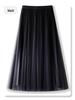 Shiny Silk Pleated Midi Skirt - High Waist A-line for Women, New Autumn/Spring 2025 Collection, Temperament Slimming Long Fairy Skirt.