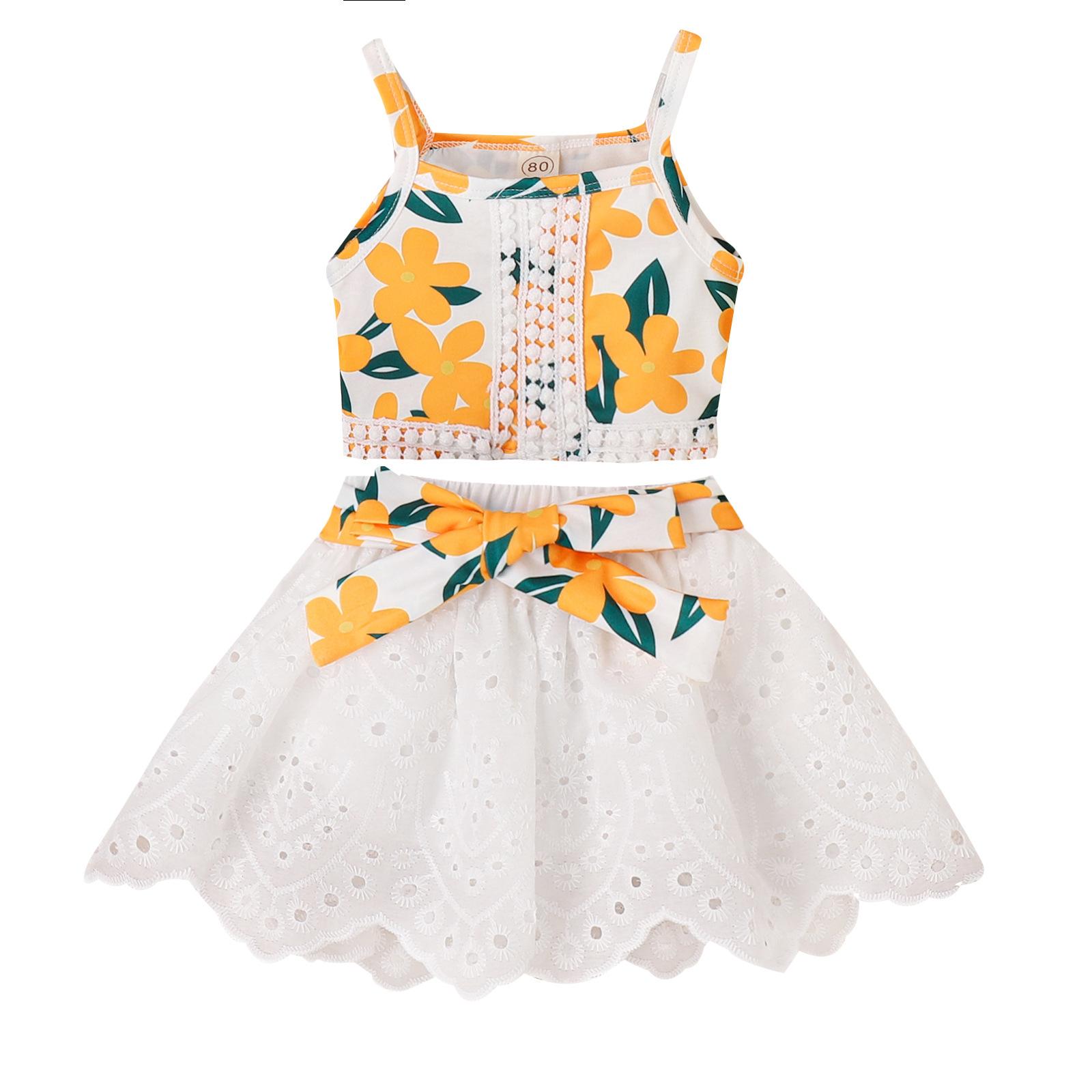 

Летняя кружевная юбка с богемным принтом для девочек, костюм из 2 предметов из двух предметов 5-6Y жёлтый