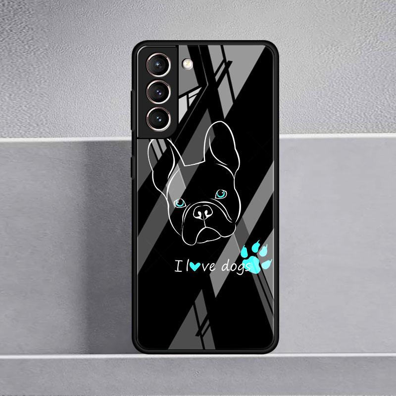 French Bulldog Black White Glass Case For Samsung Galaxy S22 S20 FE S21 Plus Phone Cover S10 5G S9 Note 20 Ultra 10 Lite Shell