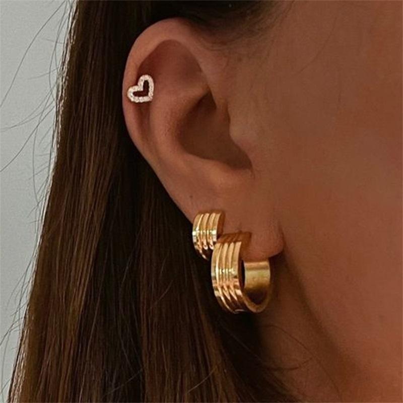 Youthway Stainless Steel Stylish Geometric Metal Texture Wide Earrings Charm  Pvd Plated Fashion Jewelry Women Waterproof