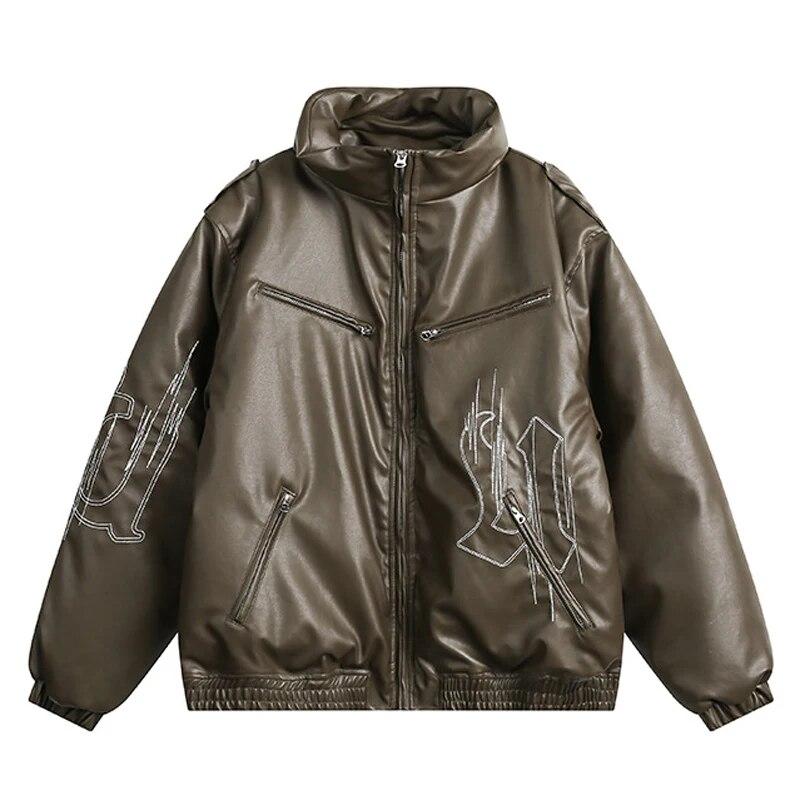 

2023 Winter New Zipper Multi Pocket Men s PU Leather Jacket Retro Casual Loose Fashion Parker Coat Couple Streetwear Jaquetas