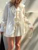 2025 Summer European & American Lace-up Ruffle Top and Shorts Set for Women