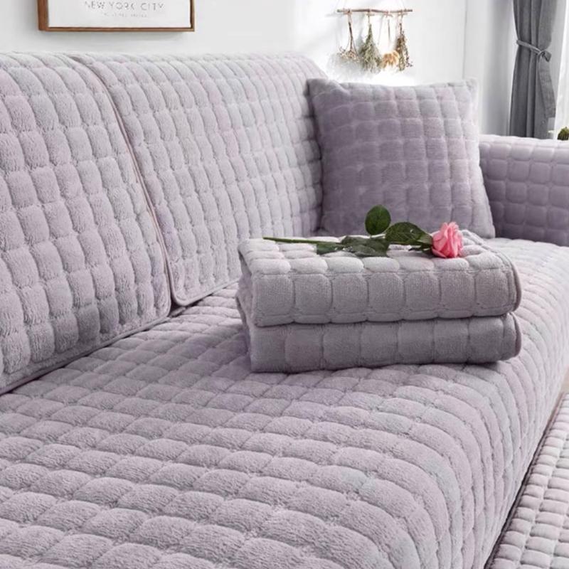 Solid Color Non-slip Sofa Cover Thickened Soft Plush Sofa Cushion Towel for Living Room Furniture Decoration