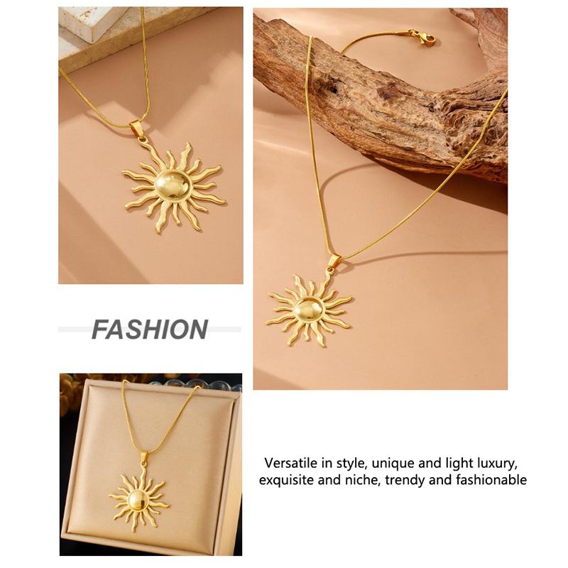 Stainless Steel Golden  Sun Pendant Necklace For Women Girl 2025  Concise Solar Neck Chain Jewelry Gift