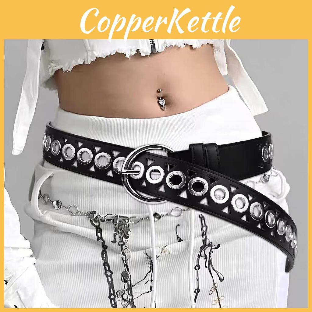 Retro Doppelzahn Metallgürtel mit perforiertem Muster für Streetstyle-Look