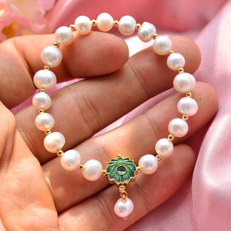 100% Natural Freshwater Pearl Elegant Lotus Flower 14K Gold Filled Female Charm Bracelet Promotion For Women Gifts