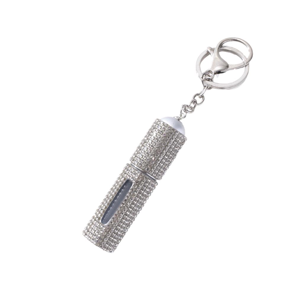 Exquisite Bottom Refillable Keychain Bottle 5ml Crystal Key Ring Atomizer Rhinestone Portable Spray Bottle For Travel