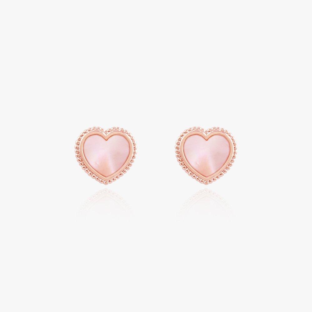 [Mother-of-pearl setting] [925 silver needle] Rosie Mini Heart Earrings / Rose Gold_Njmher01