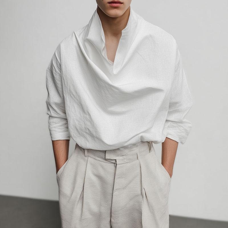 INCERUN Oversized Men Swing Collar Long Sleeve Casual Loose Solid Tops Shirts