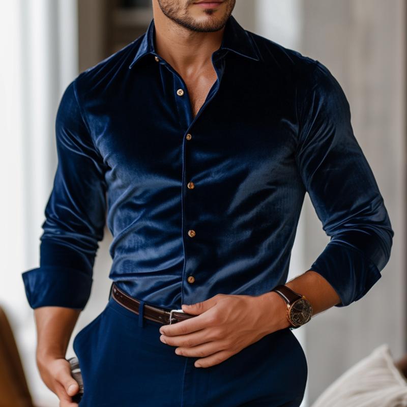 Men s new autumn and winter casual drape business long-sleeved solid color shirt S