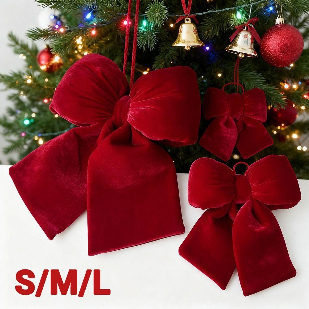 Vintage Christmas Red Bowknot Pendant Flannelette Bowknot Hanging Pendant  Christmas Party Supplies