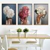 3 szt. Dekoracje ścienne kwiaty pióra bezramowe minimalistyczny design płótno kobieta wzór artystyczny obraz dla domu
