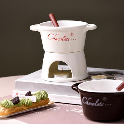 Ceramic Chocolate Fondue Mug with Forks Cheese Melting Cup Cheese Warmer Cup for Home Restaurant Cafe