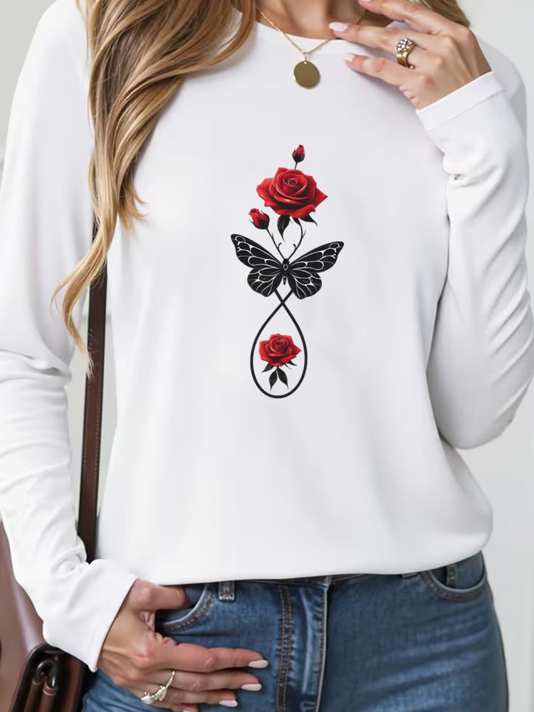 

(Asian Size) cartoon trend cute 90s sweet T Shirt Tee Lady Printed o-neck Women Female Clothing Casual Fashion Top Long Sleeve Graphic T-shirts S