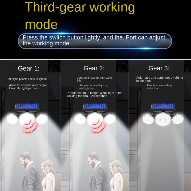 Neue Solar-Wandleuchte 78LED menschliche Körperinduktion Gartenleuchte im Freien wasserdichte Wandleuchte Dreikopf-Wandleuchte