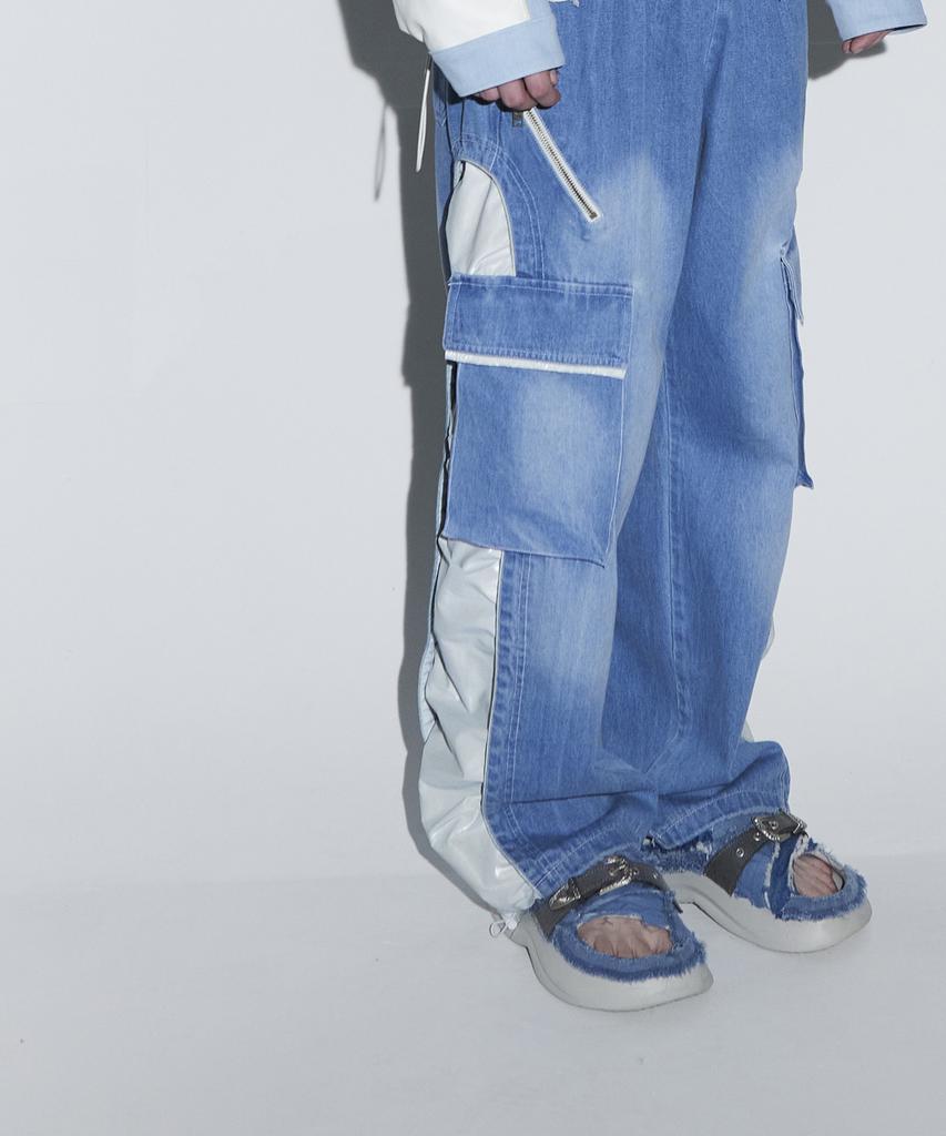 Aleseueseussi Wrinkle Mixed Cargo Denim Pants - L/De