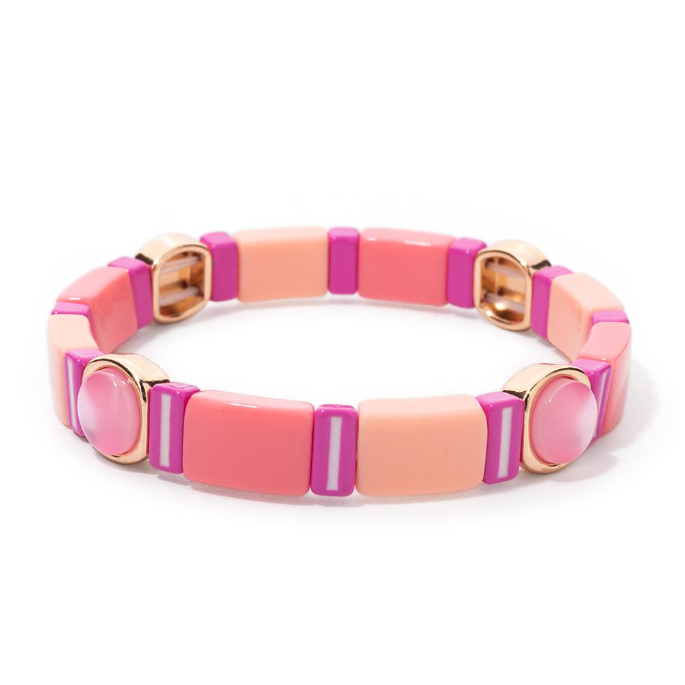 New Fashion Deil Eye Enamel Bangle for Women Colorful Beaded Boho Rectangle Shape Hand Accessory
