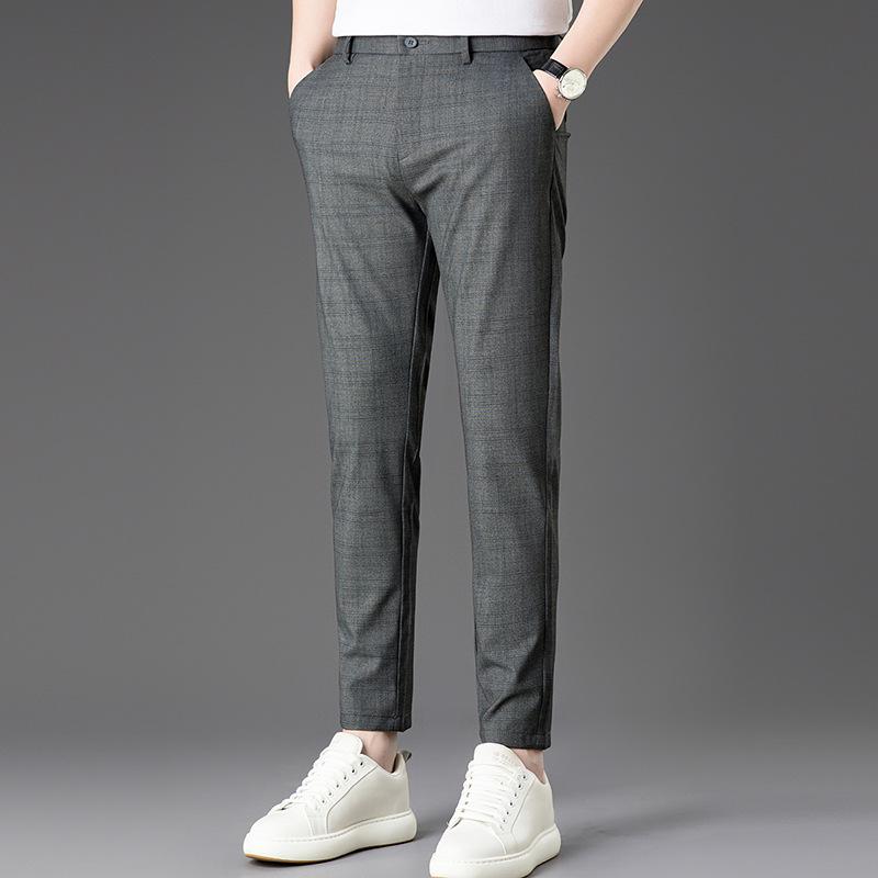 2026 Men's Slim Fit Cotton Linen Plaid Cropped Pants - Spring/Summer Korean Style Casual Wear