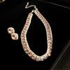 Elegant Rhinestone Square Earrings & Necklace Set – Light Luxury Clavicle Chain Jewelry for Fashionable Evening Wear