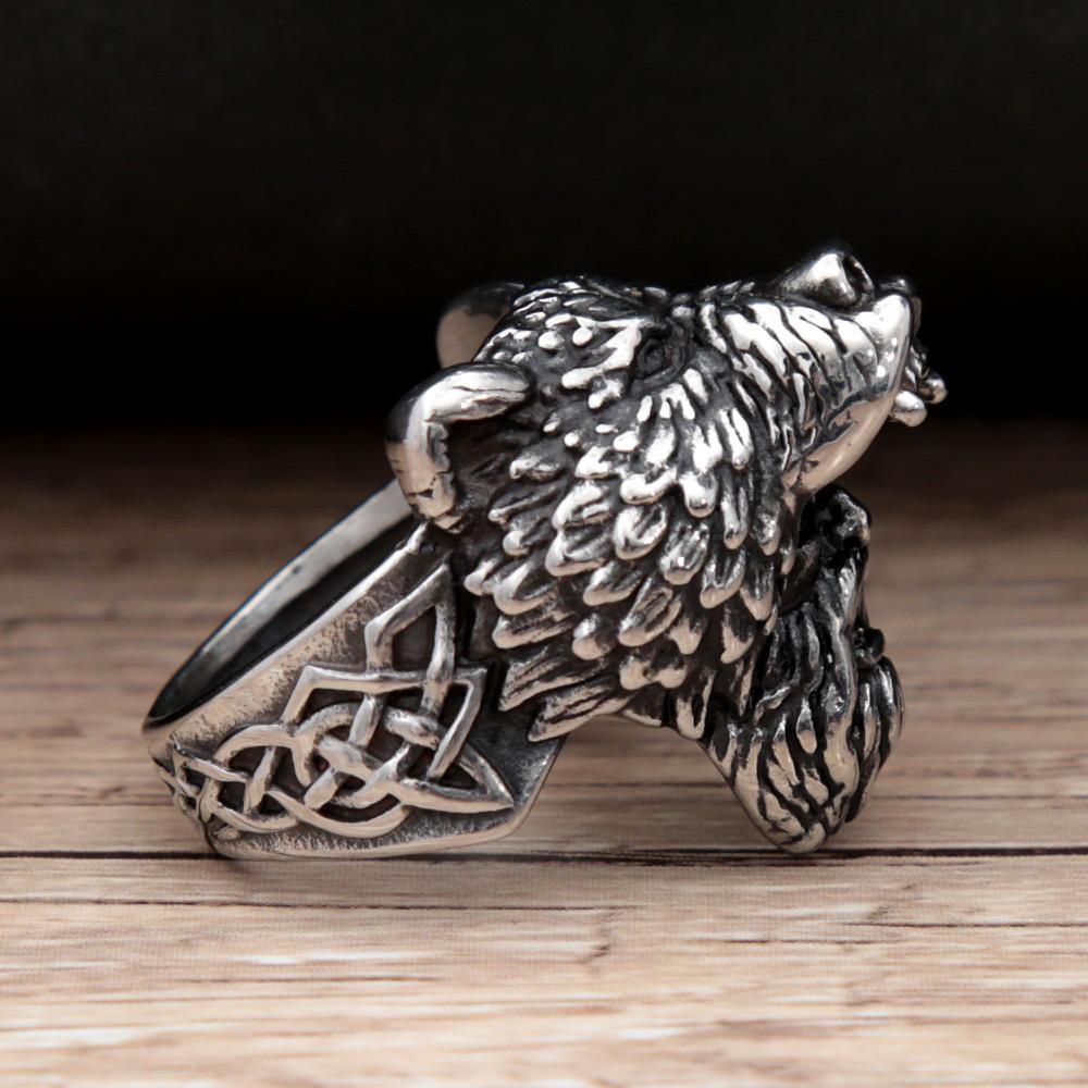 Retro Beer Oorloger Viking Ringen voor Mannen Zilver Roestvrij Staal Noordse Viking Ring Punk Biker Sieraden Maat 7-15
