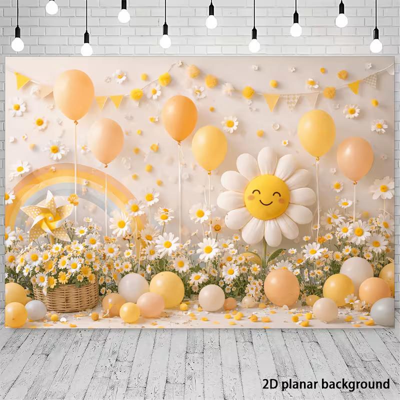 2D Yellow White Smiling Daisy Photography Background