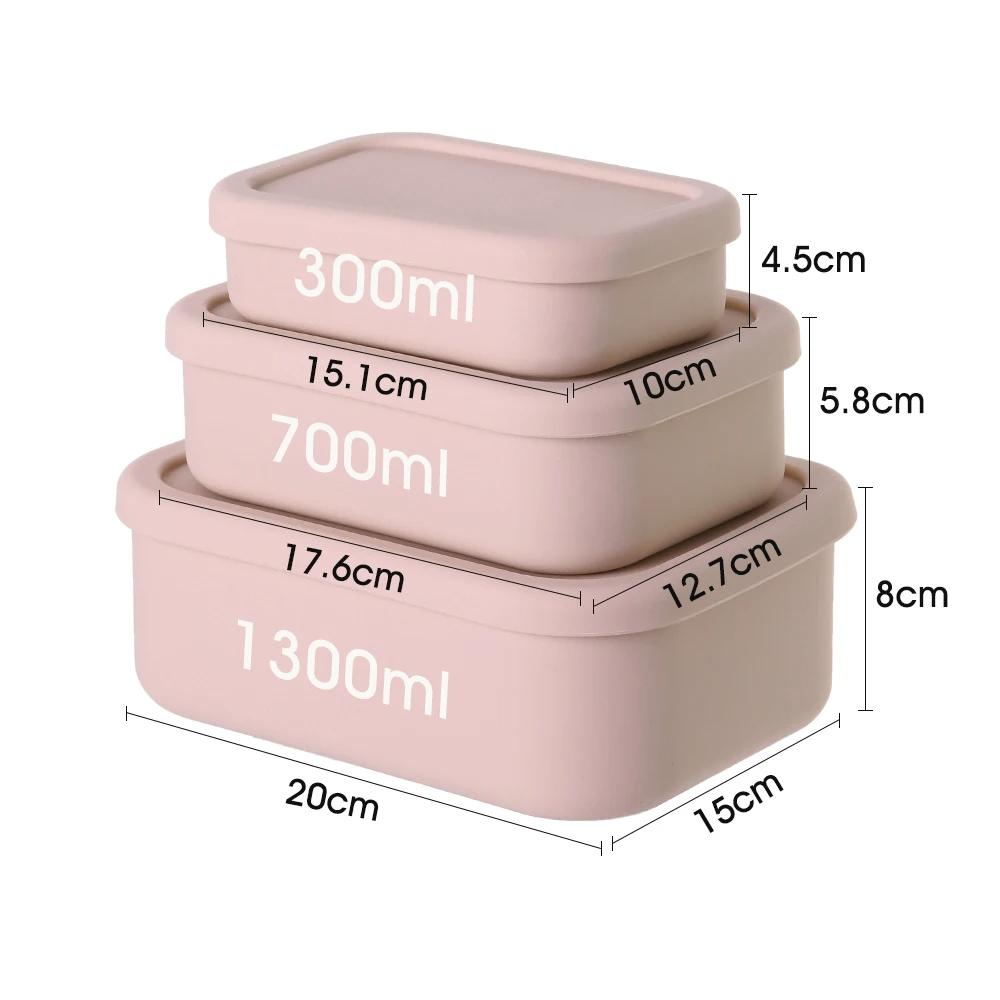 3Size Silicone Food Storage Containers Hard-Shell Silicone Bento Lunch Box Container with Lids Microwave Dishwasher Freezer Safe