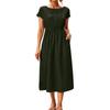 Women Short Sleeve Crew Neck Pocket Waist Cinched Loose Fit Casual Midi Dress for Everyday Wear Work Vacation
