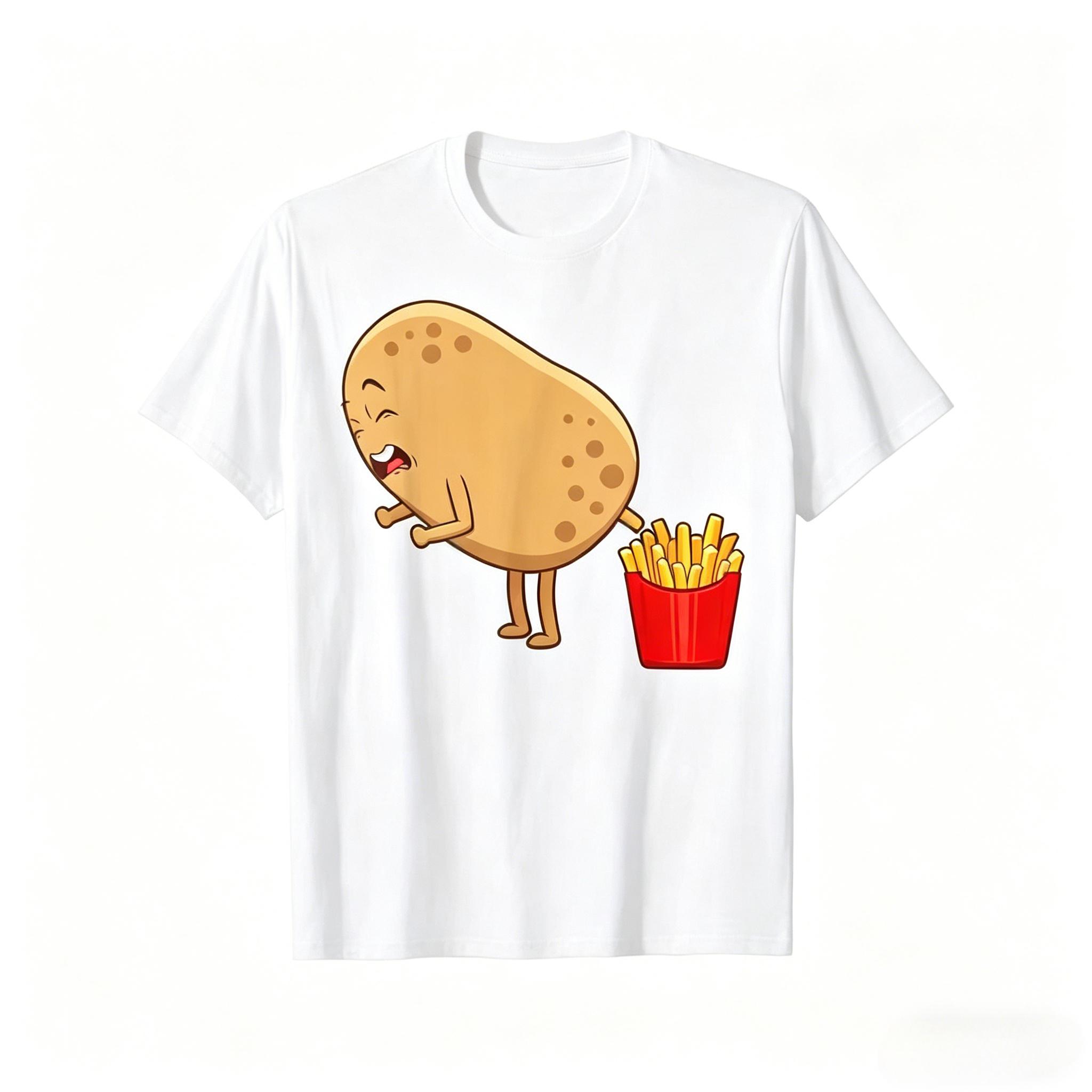Unisex Funny Potato French Fries Print TShirt Casual Cotton Short Sleeve Humorous Graphic Tee crop kawaii graphic t shirts S