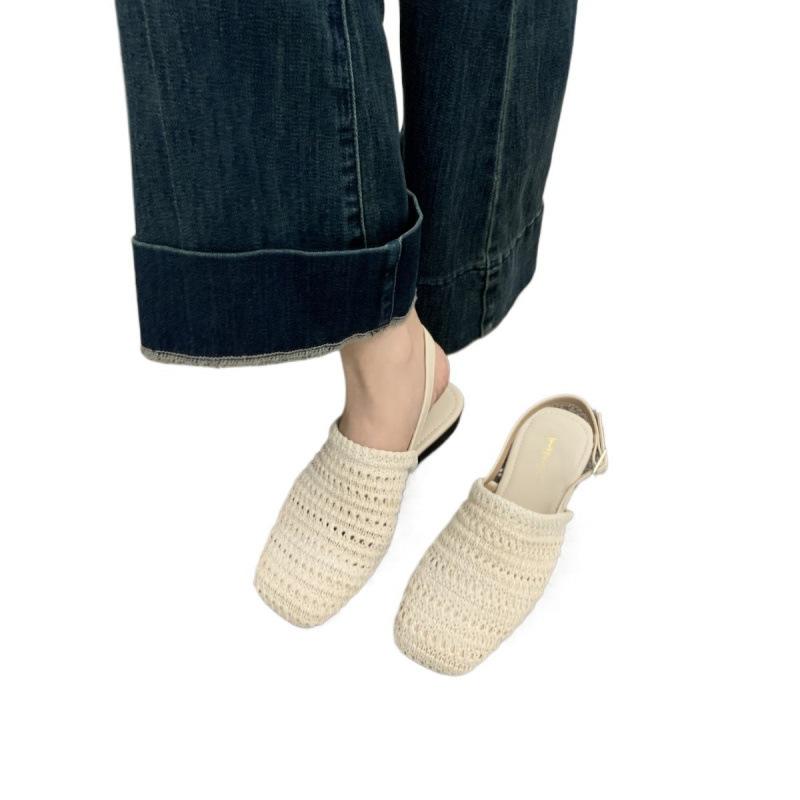 Bohemian Linen Woven Breathable Empty Bag Head Half Slippers Women's 2025 New Flat-bottomed Sandals