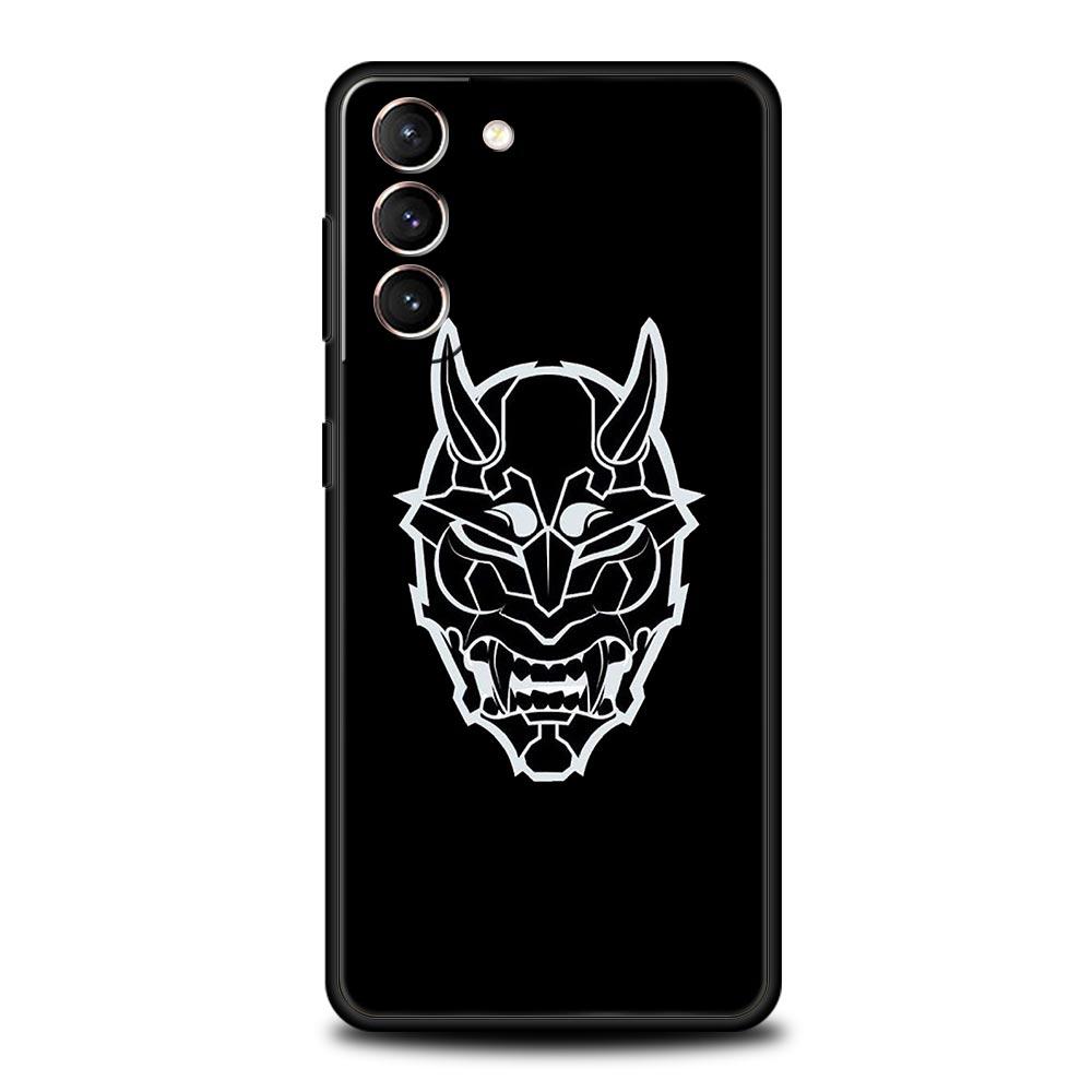 Samurai Oni Mask Neon Phone Case For Samsung Galaxy S24 S23 S22 5G S20 Ultra S21 FE S10 S9 Plus S10E S8 Lite 20 Soft TPU Cover