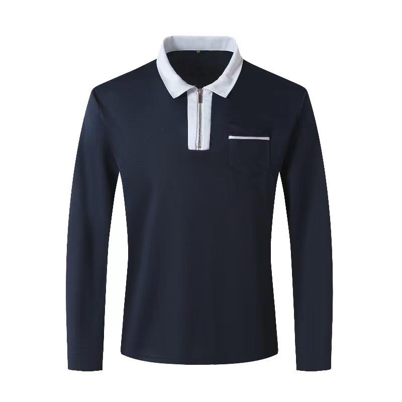 Neues Herren Herbst Langarm Revers Mode Schlank Tasche Herren Spleiß T-Shirt Polo Oberteile