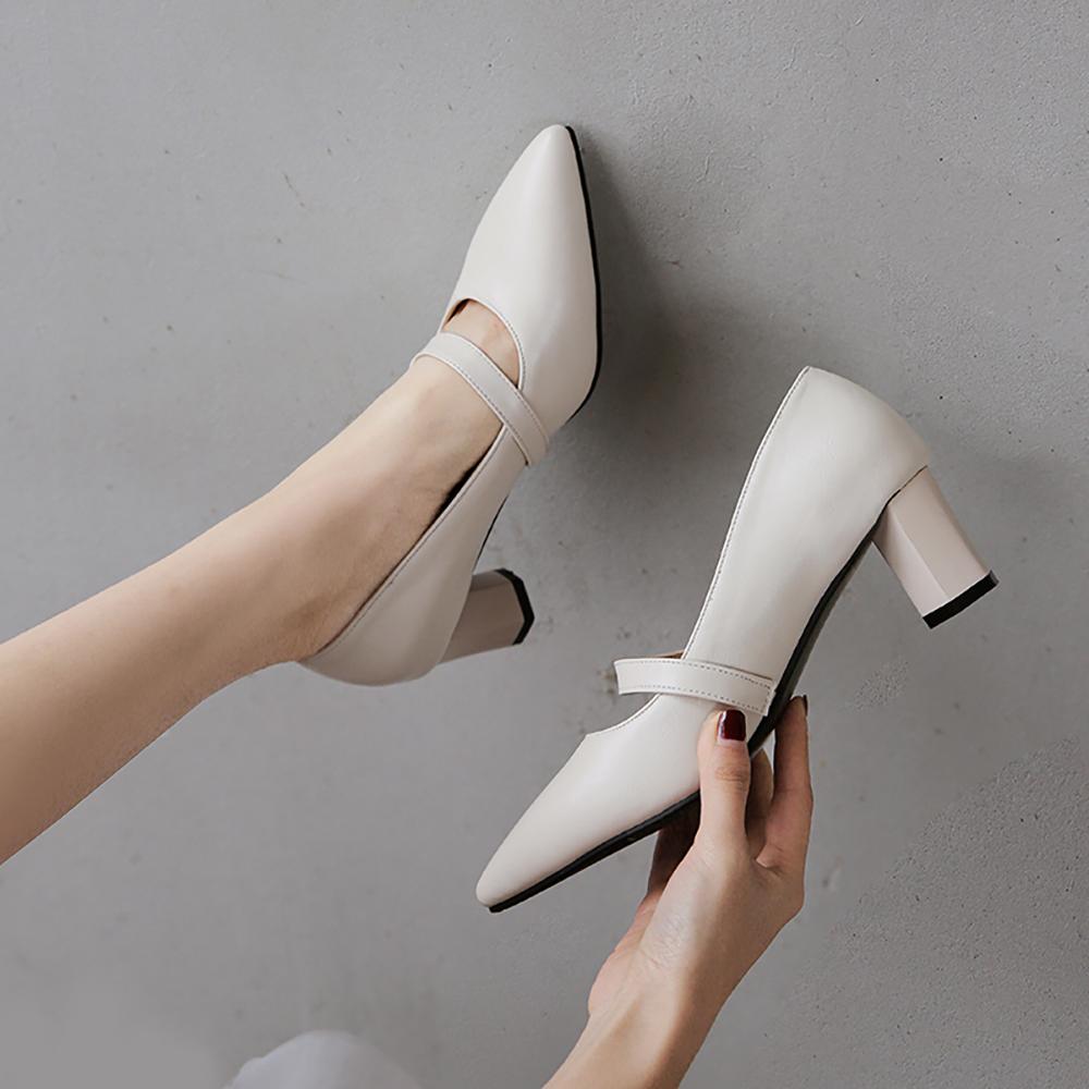 Beige Women Pumps Pointed Toe Med Heels Office Shoes Small Big Plus Size 30 48
