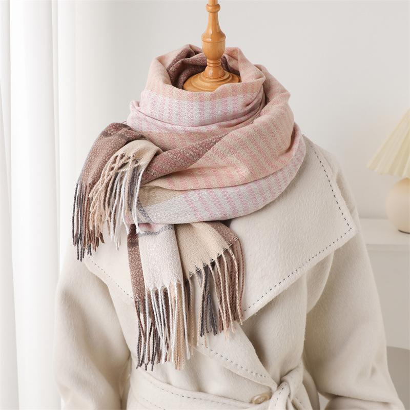 68*206cm Big Size Winter Plaid Cashmere Blanket Women Scarf Design Thick Warm Pashmina Shawl Wraps Tassel Poncho Stoles Echarpe