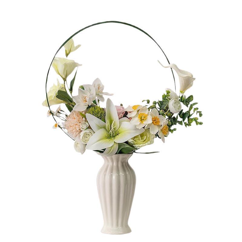 European White Rose Ikebana Vase: Simple Ceramic for Living Room, Dining Table, Dried or Fresh Flowers, and Hydroponic Decor