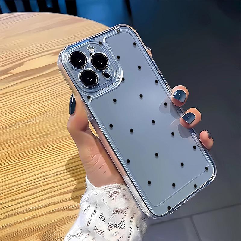 Luxury Transparent Case For iPhone 16 15 14 13 12 11 Pro Max Plus Shockproof Cases Bumper Black Circular Dots Clear Back Cover