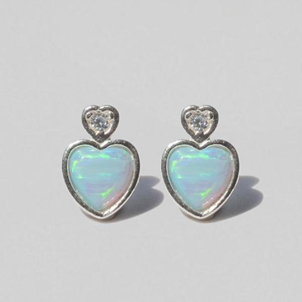 Women's Daily Accessory Sari Heart Cubic Opal Earrings