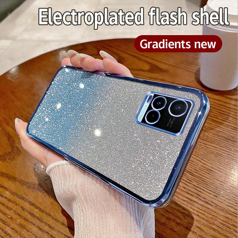 Für Vivo Y33S Hülle Vivo Y33t Y21 Y21S Y21A Y21T Y21E Handyhülle Glänzend Glitzer Beschichtung Silikon Kameralinsen Weiche Rückseite