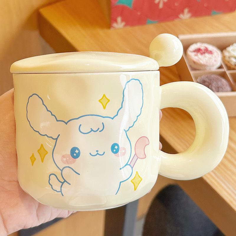 Ceramic Cup Fun Breakfast Cup Cute Cup Household Drinking Cup Office Mug Girls Gift With Lid Spoon