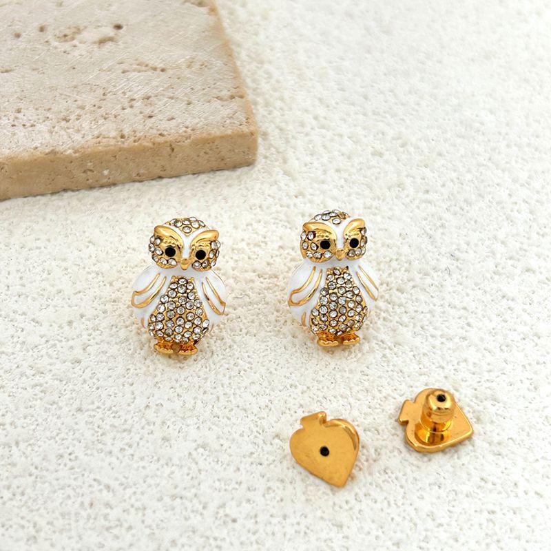 Personalized Owl Shape Micro Zircon Stud Earrings золотой
