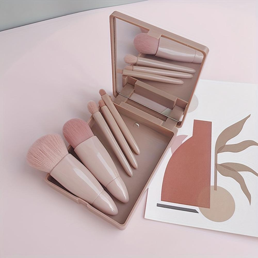 5-pack mini travel portable box with mirror makeup brush set loose powder brush foundation brush eye shadow brush lip blending brush