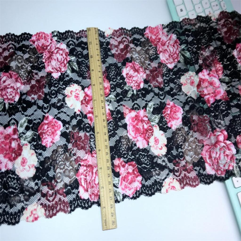 27cm Wide Printed Elastic Lace, DIY Stretch Sewing Lace Fabric for Lingerie, Bra, Underwear, Dress, Garment, Crafting