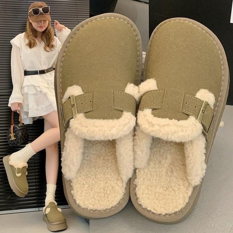 2024 House Slippers Platform Fur Flip Flops  Shoes Woman Winter Footwear Cover Toe Plush New Slides Snow Boots Winter
