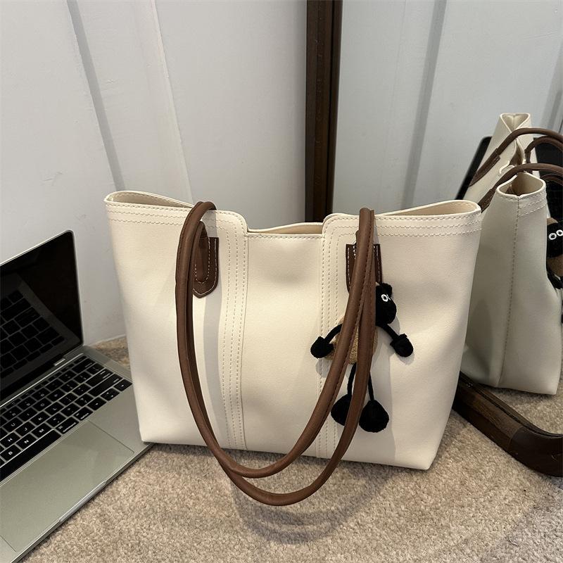 Korean Style Minimalist Bucket Bag Women Faux Leather Tote Shoulder Handbag Large Capacity Commuter Purse